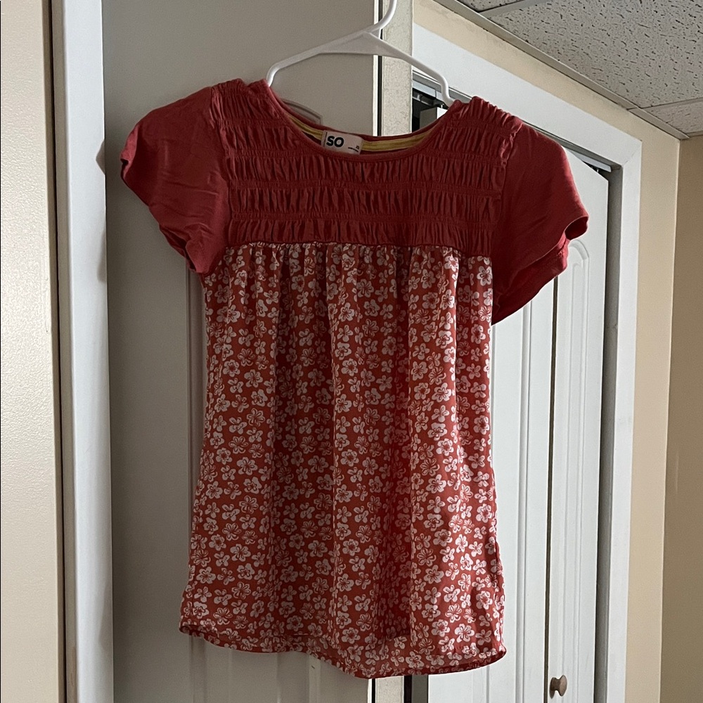 SO Women's Red and White Floral Blouse